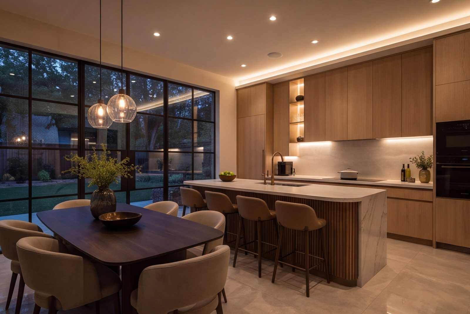 White oak kitchen with stone island in Preston Hollow