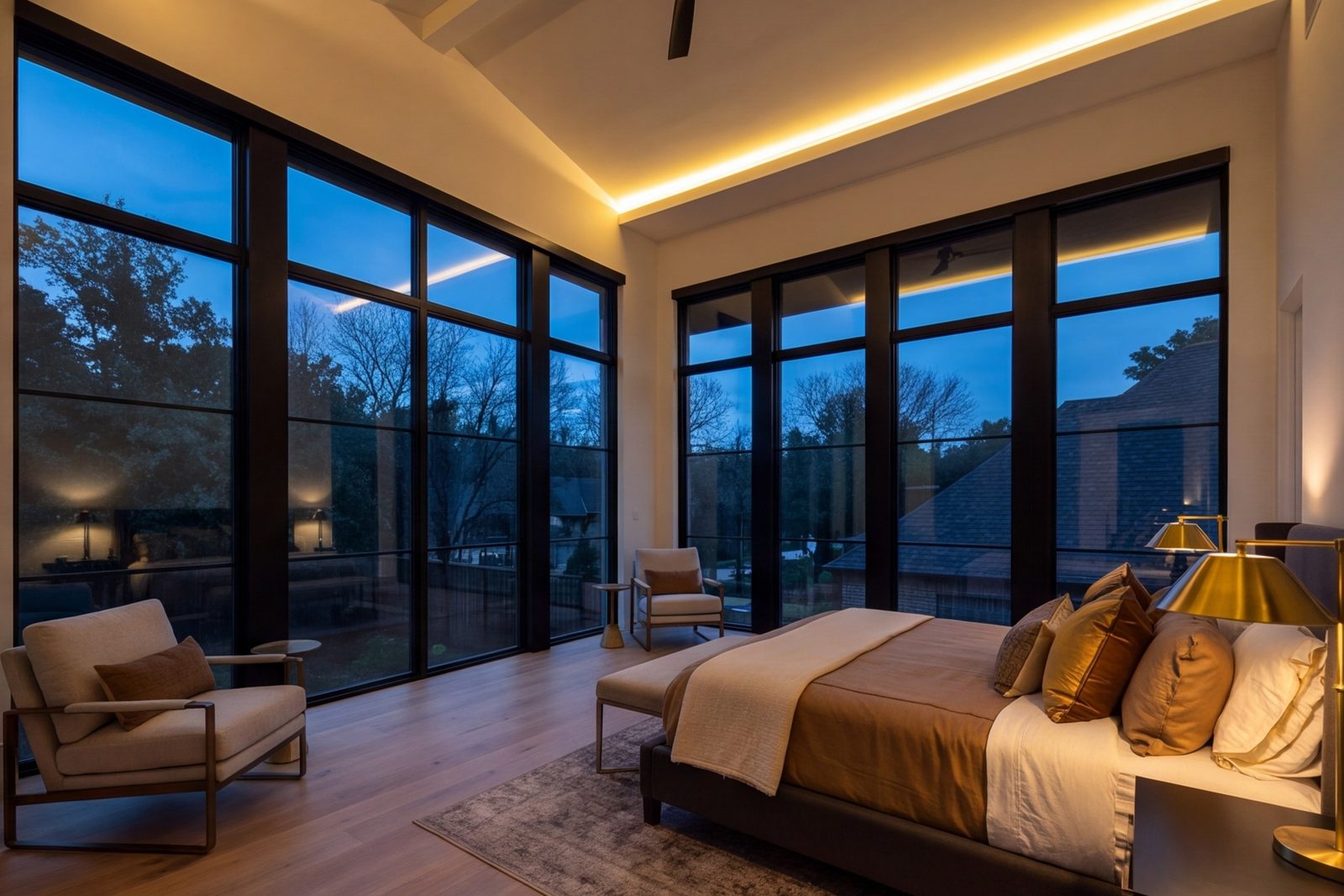 Second-story bedroom addition with tall windows in Farmers Branch