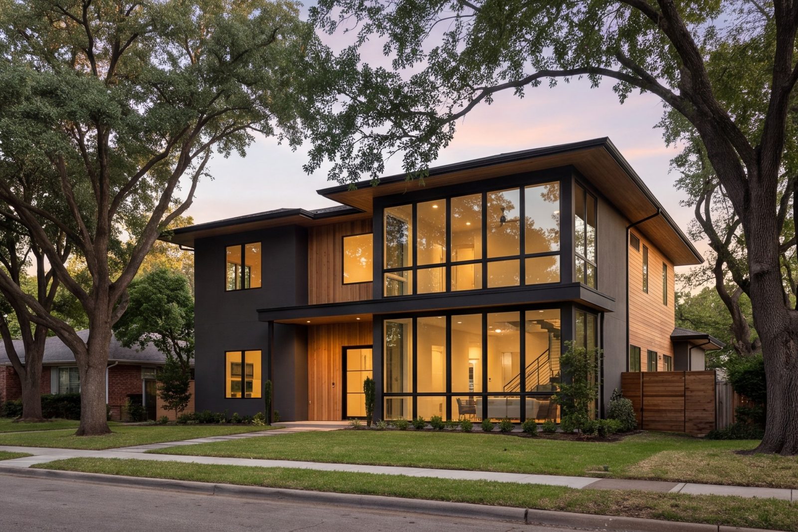 New two-story custom home on a tree-lined Dallas street
